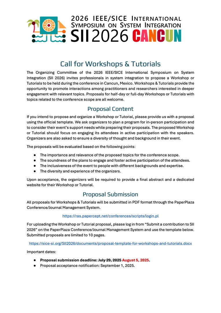 Call for Workshops & Tutorials