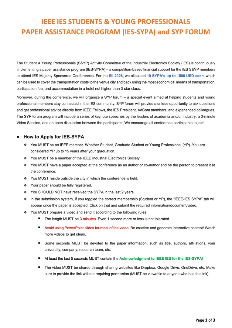 Guidelines for IES-SYPA Application (Page 1)
