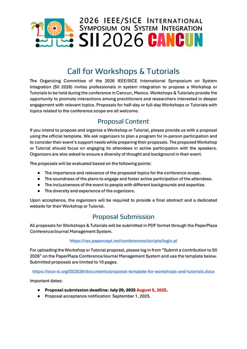 Call for Workshops & Tutorials