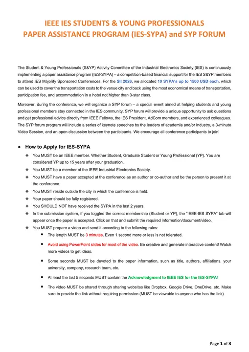Guidelines for IES-SYPA Application (Page 1)